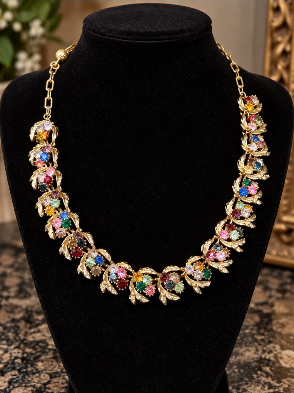 Vintage Judy Lee Statement Necklace – Gold Tone Textured Link Design – Signed